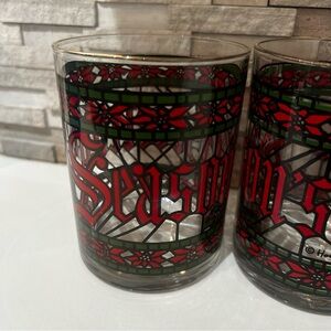 FIVE Vintage Houze "Season's Greetings" Lowball Glasses - Set of 5